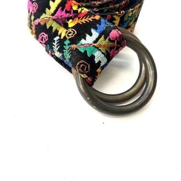 Embroidered Velvet Brass Belt Hippy Boho Groovy Belt Size SMALL 70s 80s Groovy - Picture 4 of 7